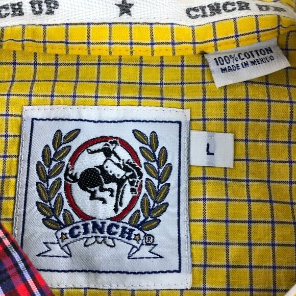 Cinch Mens Button Down Shirt Large Red Multicolor Plaid Short Sleeve Pocket - Picture 3 of 10